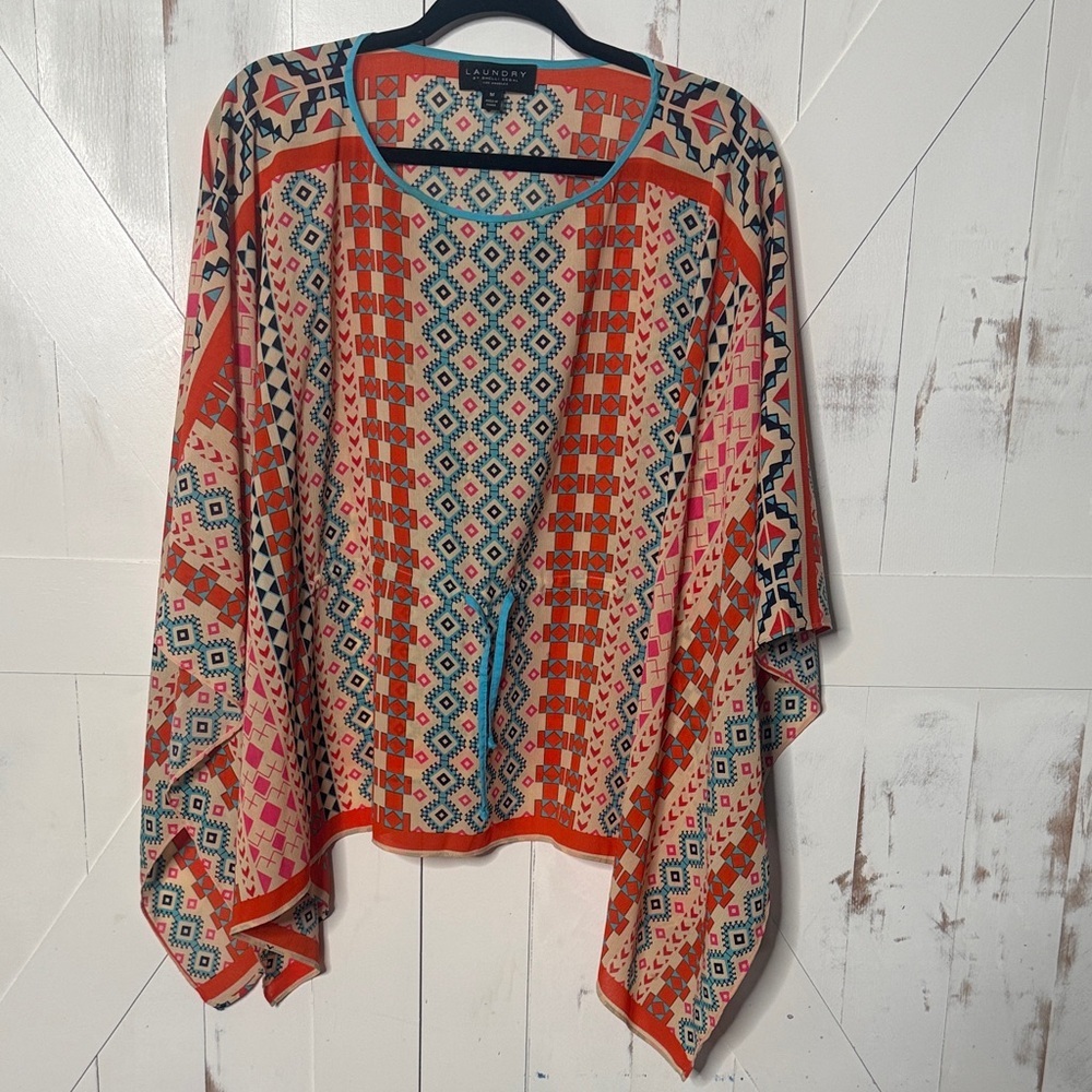 Laundry by Shelli Segal Geometric Orange Teal Poncho